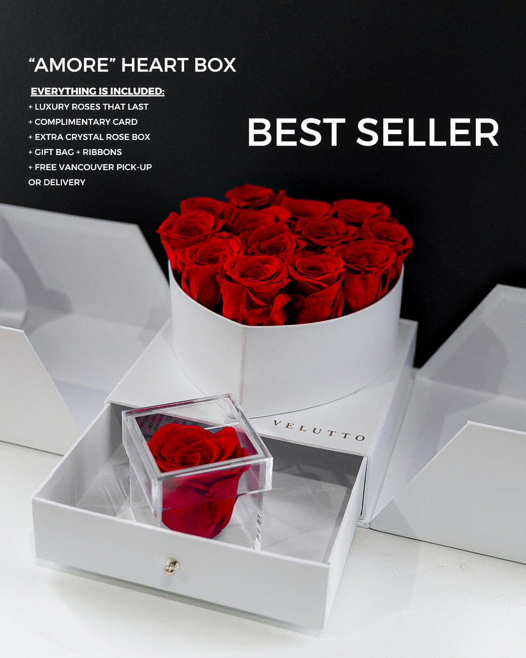 [Valentines Velutto] + Amore Jewelry Box + Heart Box with Pull-Out Compartment